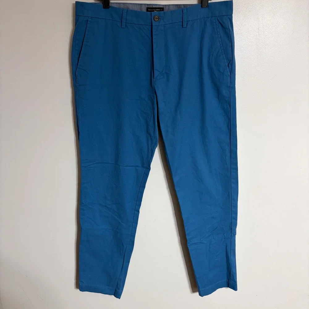 Banana Republic Mason Chino Mens 35x32 Blue Athletic Tapered Fit Stretch Pants